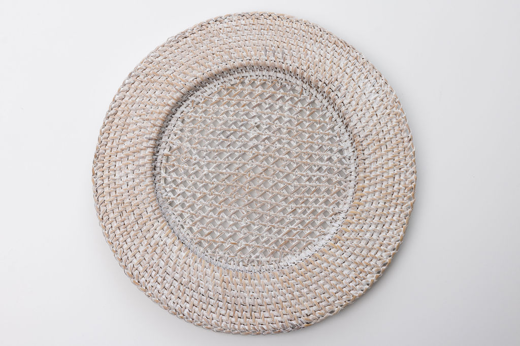 WHITE RATTAN CHARGER  $2.00